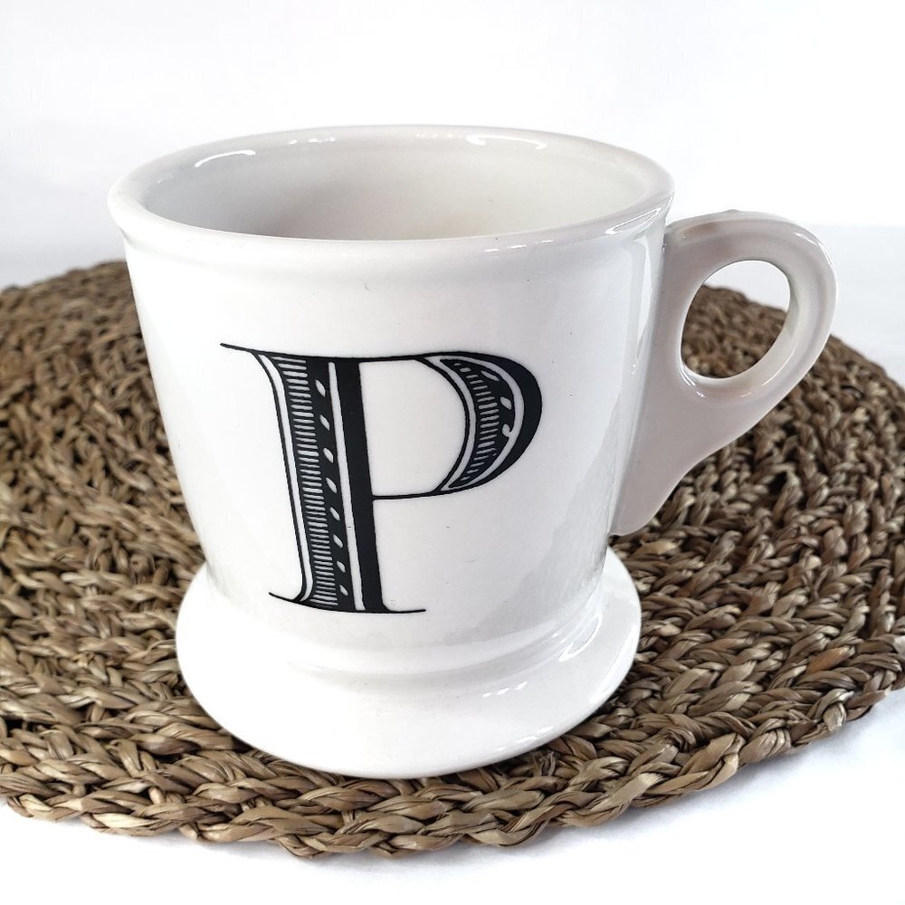 Anthropologie P Monogrammed Coffee Mug Cup White Black